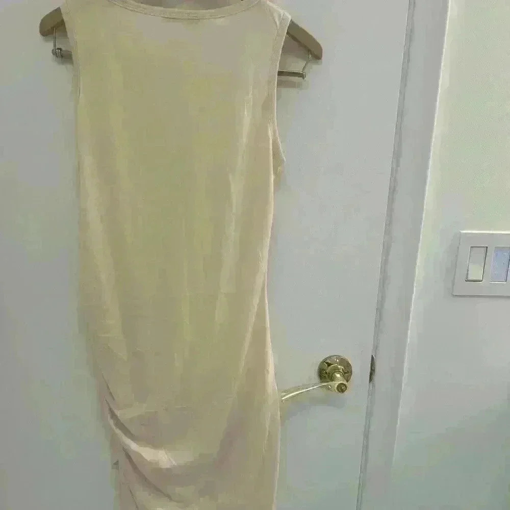 BTFBM Women's Cream Stretch Bodycon Dress Side Ruching Pullover Size Medium - Picture 3 of 6